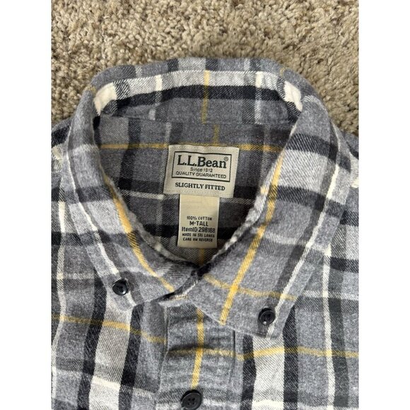 LL BEAN Gray Flannel Plaid Button Down Shirt Western Cabin Cowboy MEDIUM TALL - Picture 5 of 8